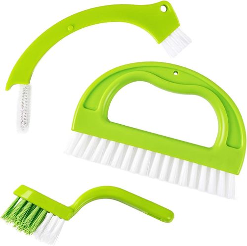 Wolvex Grout Brush- (3 In 1) Cleaning Brush Slip Resistant, Grout Cleaner for Bathroom, Kitchen, Window Track, Shower, Kitchen, Seams, Floor Lines(Green)