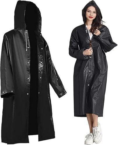 2Pcs Long Raincoat. unisex rain coat lightweight, windproof poncho design with hat and sleeves, perfect for hiking, fishing, and camping. Black EVA material is waterproof and durable for Men, Women