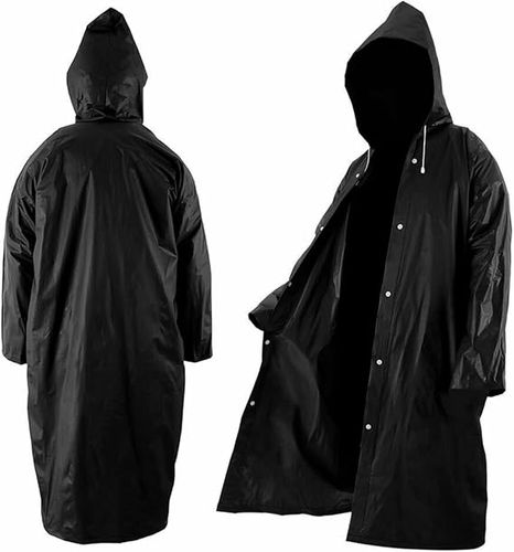 Wolvex Raincoats for Adults, Reusable Waterproof Rain Poncho Emergency Rain Coat with Hood and Sleeves, Lightweight EVA Rainwear, [ Pack of 1] Rain Coats for Men and Women (Black))