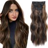 20 inch Clip in Hair Extension 4Pcs Curly Full Head Synthetic Hair Extension Wavy Hair Pieces for Women 20Inch, Dark Brown with Auburn Brown highlights for Perfect for a stunning and eye-catching look