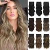 20 inch Clip in Hair Extension 4Pcs Curly Full Head Synthetic Hair Extension Wavy Hair Pieces for Women 20Inch, Dark Brown with Auburn Brown highlights for Perfect for a stunning and eye-catching look