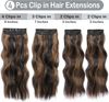 20 inch Clip in Hair Extension 4Pcs Curly Full Head Synthetic Hair Extension Wavy Hair Pieces for Women 20Inch, Dark Brown with Auburn Brown highlights for Perfect for a stunning and eye-catching look