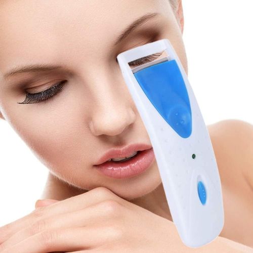 Electric Heated Plastic Eyelash Curler Battery Operated Makeup Eye Lash Curling Tool Long Lasting Eye Lashes Curler Professional Makeup Tool with Smart Silicone Heating Pads by Wolvex® (Blue)