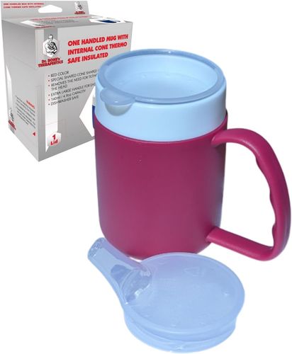 DR. BONE'S THERAPEUTICS ® Mug with Internal Cone BlackBerry with Spouted Lid with Small Opening, Drinking aid, Thermo Mug, Feeding Cup 140 ml (BlackBerry 2 Lids)