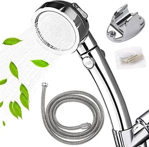 Wolvex Shower Head and Hose and Holder - high Pressure Shower Heads with 1.5m Shower Hose, Adjustable On/Off and Pause Spray Modes for Hard Water Low Water Pressure