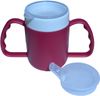 Dr. Bone's Therapeutics ® Two Handled Mug with Internal Cone Blue with Spouted Lid with Small Opening, Drinking aid 140 ml (BlackBerry 2 Lids)