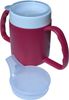 Dr. Bone's Therapeutics ® Two Handled Mug with Internal Cone Blue with Spouted Lid with Small Opening, Drinking aid 140 ml (BlackBerry 2 Lids)