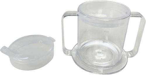 2-Handle Adult Sippy Cup Wide Base Mug with Transparent 2 Style Lids Lightweight Drinking Cup with Easy-to-Grasp Handles for Hot and Cold Beverages Spill-Resistant Prevents Tipping Beakers for Elderly